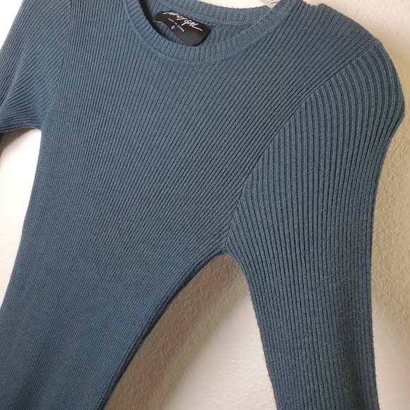 Nasty Gal Teal Blue Gray Long Sleeve Ribbed Knit Bodycon Dress Stretchy Cozy - Picture 9 of 13
